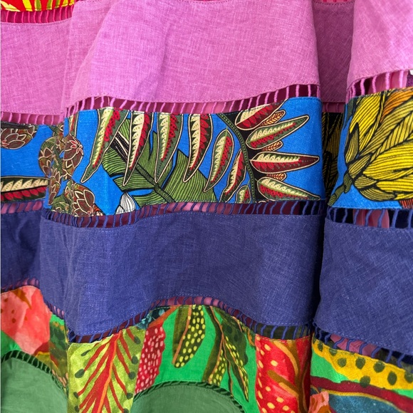 FARM Rio Rainbow Mixed Prints Tiered  Midi Skirt Gypsy Bohemian - Picture 7 of 15